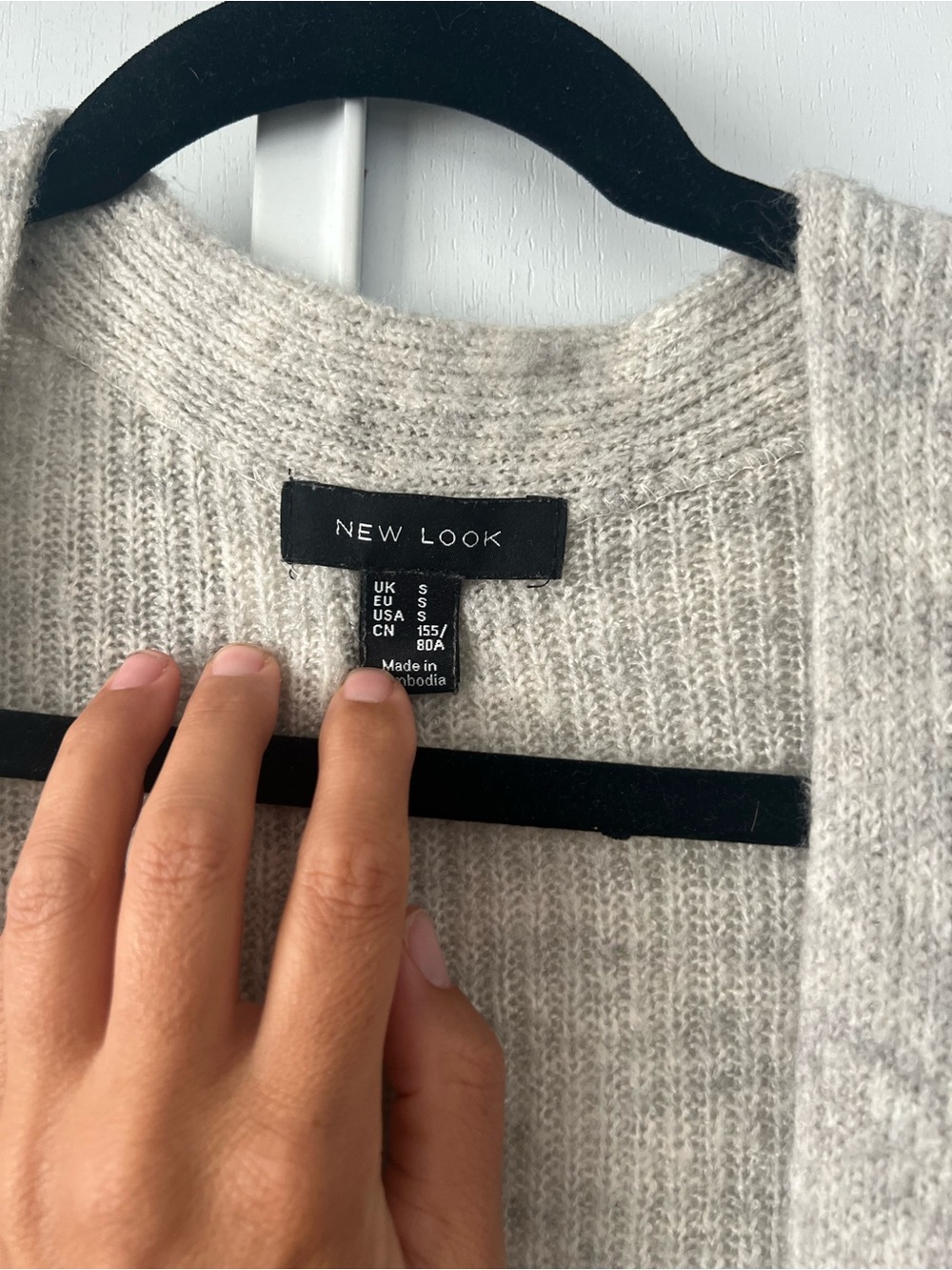 New Look Open-Front Ribbed Gray/Cream Cardigan - Picture 3 of 5
